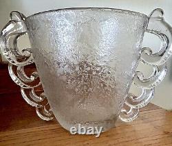 Rare 1930 DAUM D'Avesn France Crystal Clear Etch Glass Vase Loop Handles Deco