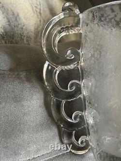 Rare 1930 DAUM D'Avesn France Crystal Clear Etch Glass Vase Loop Handles Deco