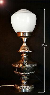 Rare 1940s heavy cast silver plated white metal two-handled Aladdin table lamp
