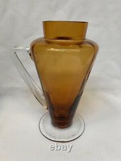 Rare Art Deco cocktail shaker/footed amber glass/etched rooster/cork& metal lid