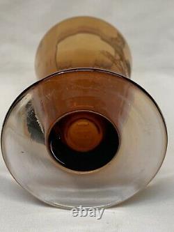 Rare Art Deco cocktail shaker/footed amber glass/etched rooster/cork& metal lid