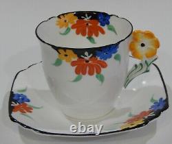 Rare COLLINGWOOD England Hand Painted Art Deco FLOWER HANDLE Cup & Saucer