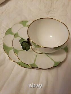 Rare Deco Aynsley Butterfly Handle Trio Tea Cup Saucer & Plate Green