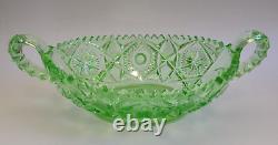 Rare Depression URANIUM GLASS BOWL with Handles CROWN CRYSTAL IMPERIAL NUCUT