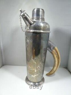 Rare English Art Deco Silverplate Cocktail Shaker With Faux Tusk Handle