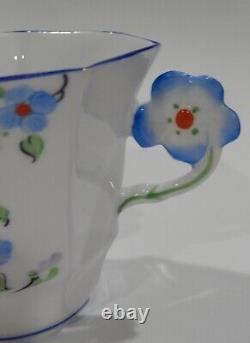 Rare MELBA England Hand Painted Art Deco FLOWER HANDLE Cup & Saucer