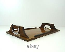 Rare Original French Antique Art Deco Wood & Chrome Cocktail Tray Barware 30s