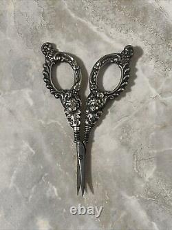 Rare Victorian ANGEL Floral CHERUB Sterling Silver Embroidery Scissors Ornate