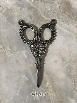 Rare Victorian ANGEL Floral CHERUB Sterling Silver Embroidery Scissors Ornate