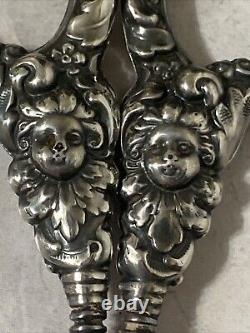 Rare Victorian ANGEL Floral CHERUB Sterling Silver Embroidery Scissors Ornate