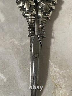 Rare Victorian ANGEL Floral CHERUB Sterling Silver Embroidery Scissors Ornate