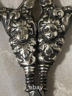 Rare Victorian ANGEL Floral CHERUB Sterling Silver Embroidery Scissors Ornate