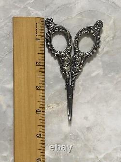 Rare Victorian ANGEL Floral CHERUB Sterling Silver Embroidery Scissors Ornate