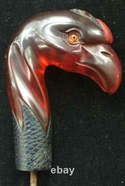 Rare Vintage Art Deco Amber Bakelite Phoenix Bird Walking Stick Handle