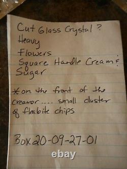 Rare Vintage Cut Glass Flowers Creamer & Sugar Cream Art Deco Square handle