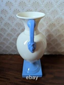Rare Vintage Lenox Porcelain Art Deco Vase with Blue Figural Handles 1930s