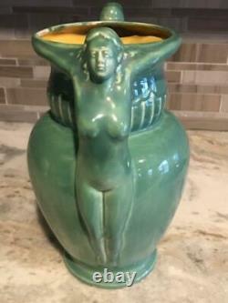 Red Wing RumRill Art Deco Athena Nude Double Handle 11.5 Green Vase