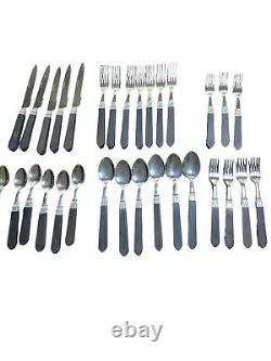 Retroneu VTG Art Deco 30 pc Thailand Flatware Silverware Dark Handle 5 Service