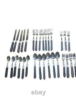 Retroneu VTG Art Deco 30 pc Thailand Flatware Silverware Dark Handle 5 Service