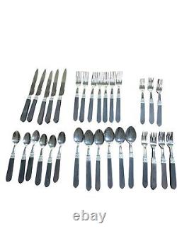 Retroneu VTG Art Deco 30 pc Thailand Flatware Silverware Dark Handle 5 Service