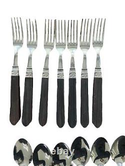 Retroneu VTG Art Deco 30 pc Thailand Flatware Silverware Dark Handle 5 Service