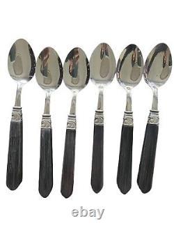 Retroneu VTG Art Deco 30 pc Thailand Flatware Silverware Dark Handle 5 Service