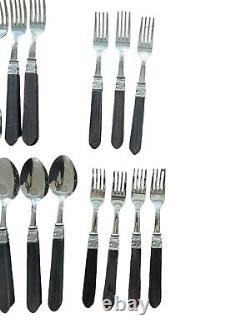 Retroneu VTG Art Deco 30 pc Thailand Flatware Silverware Dark Handle 5 Service