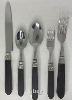 Retroneu VTG Art Deco 30 pc Thailand Flatware Silverware Dark Handle 5 Service