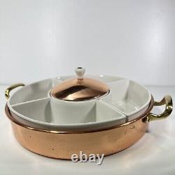 Revere Ware Shoppe 2.5 Qt Copper Chip Platter Serving Tray Ceramic Ramekin & Lid