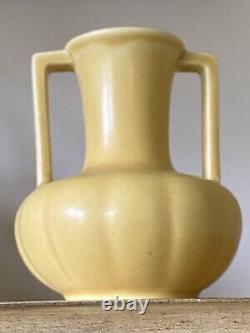 Rookwood Pottery Vase #6254 Yellow Matte 1934 Art Deco 4.75 Tall Double Handle