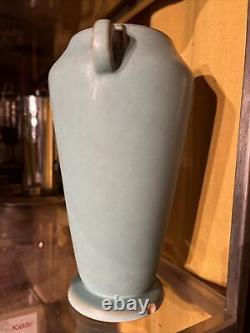Roseville Art Deco Vase 1936 Vintage Blue Dbl Handle 797-8 Modern Floral Pottery