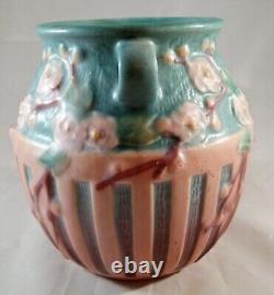 Roseville Art Pottery Blue Cherry Blossom Handled Vase 619 Art Deco Jardiniere