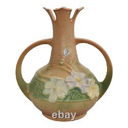 Roseville Cosmos Tan 1939 Vintage Art Deco Pottery Handled Ceramic Vase 948-7