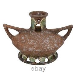 Roseville Ferella 1930 Vintage Art Deco Pottery Tan Handled Ceramic Vase 497-4