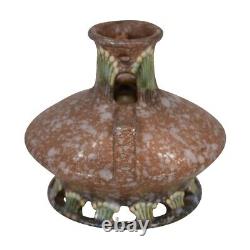 Roseville Ferella 1930 Vintage Art Deco Pottery Tan Handled Ceramic Vase 497-4