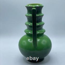 Roseville Futura RARE Vintage 1920s Art Deco Green Pottery Handled Vase 9