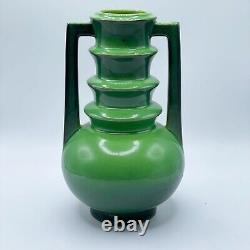 Roseville Futura RARE Vintage 1920s Art Deco Green Pottery Handled Vase 9