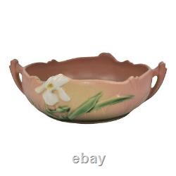 Roseville Iris Pink 1939 Vintage Art Deco Pottery Handled Ceramic Bowl 360-6