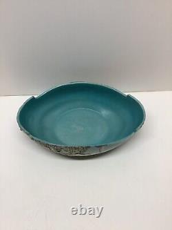 Roseville Pottery 11.5 moss blue 293-10 handled console bowl C. 1936 EUC