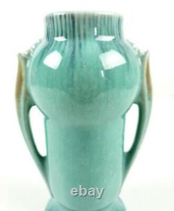 Roseville Pottery Art Deco Orian Orion Turquoise Double Handle Vase 733-6