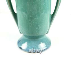 Roseville Pottery Art Deco Orian Orion Turquoise Double Handle Vase 733-6