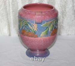 Roseville Pottery Baneda Vase Pink 7 1930s Art Deco Arts Crafts Handled Pumpkin