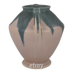 Roseville Pottery Carnelian I 1926 Pink With Blue Handled Art Deco Vase 331-7