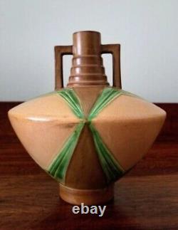 Roseville Pottery Futura Art Deco Vase Football Urn with Handles