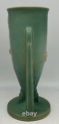 Roseville Pottery Ixia 2 Buttress Handle Vase 861-10 Matte Green, Art Deco 1937