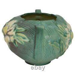 Roseville Pottery Peony 1942 Green Art Deco Handled Bowl 427-4