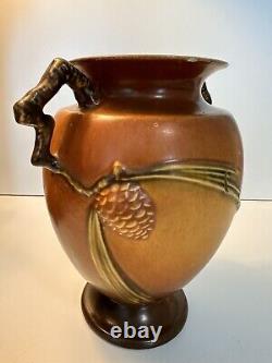 Roseville Pottery Pine Cone Brown Vase With Handled # 844-8 In 1931