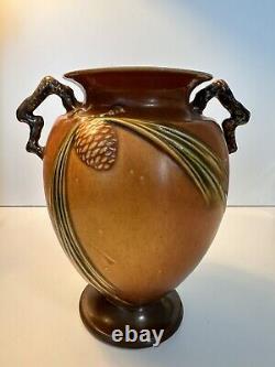 Roseville Pottery Pine Cone Brown Vase With Handled # 844-8 In 1931