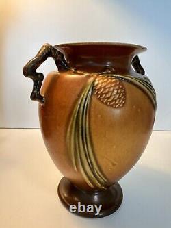 Roseville Pottery Pine Cone Brown Vase With Handled # 844-8 In 1931