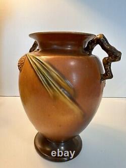 Roseville Pottery Pine Cone Brown Vase With Handled # 844-8 In 1931